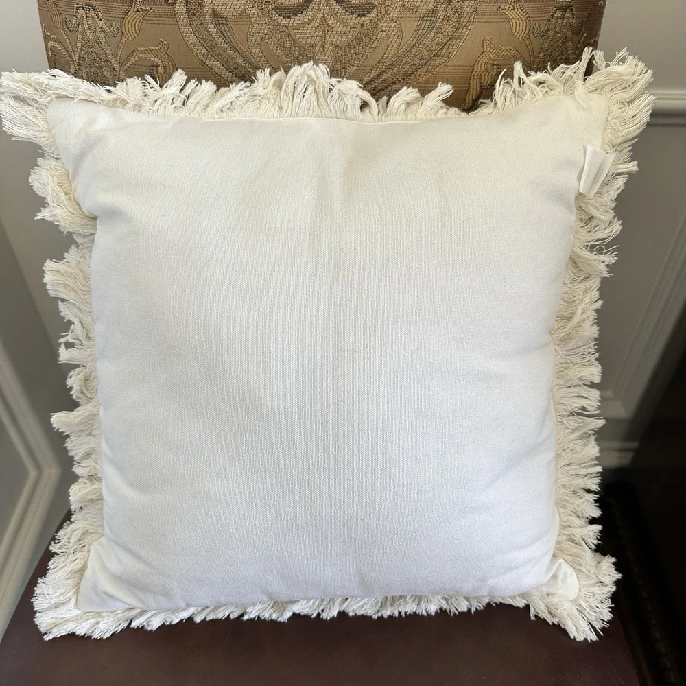 Modern Dreams Throw Pillow‎ 16x16 Inch Cross Stitch Embroidered Geometric White